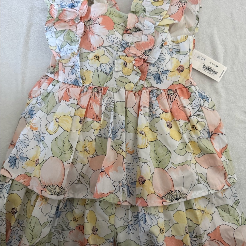 Janie and Jack Pastel Floral Ruffle Dress - Peach, Yellow, Green, Blue
